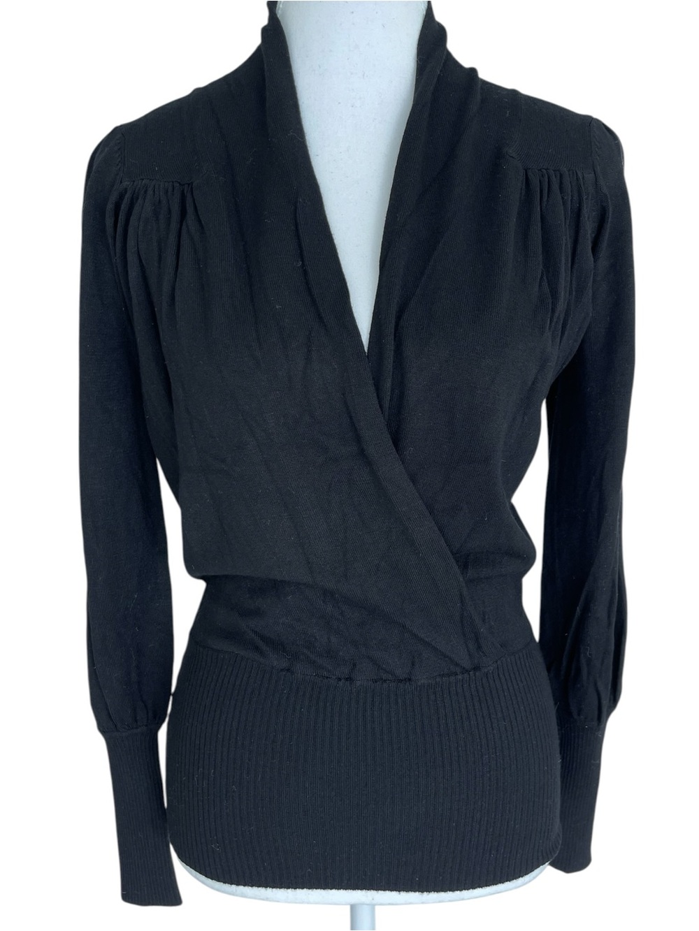 Mango Women's Black V-Neck Wrap Pullover Sweater Size XS